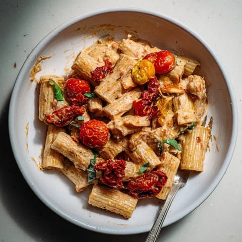 Golden feta and sweet tomatoes create a hearty Baked Feta Pasta dish.  
