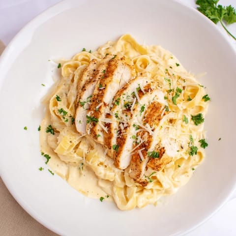 Flavorful Cajun Chicken Alfredo Fettuccine featuring a vibrant cheesy sauce, ready to be devoured after a simple prep.