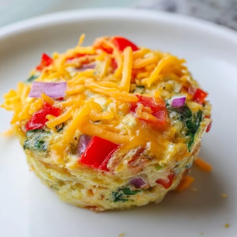 Freshly baked veggie egg muffins showcasing spinach, bell peppers, and cheese—a delicious, savory treat.