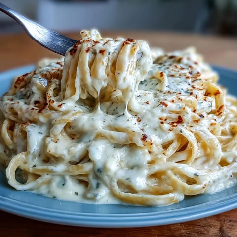 Steam rises from a bowl of Easy Creamy Cauliflower Alfredo, with fettuccine coated in velvety sauce and a side of roasted cauliflower.