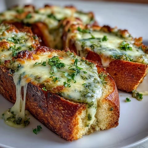 Golden toasted Pesto Chicken Garlic Bread Boats, filled with melty mozzarella and fresh basil garnish.