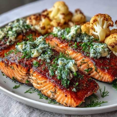Keto Herb Butter Salmon with Roasted Cauliflower