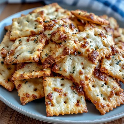 Golden, crispy homemade Cheez-Its seasoned with tangy ranch spices and sharp cheddar, perfect for game day snacking.  