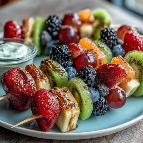 Fun Kid Lunch Bento Box with Fruit Skewers and Dip, featuring colorful fruit kabobs, creamy yogurt dip, and wholesome sandwich bites—perfect for school lunches.