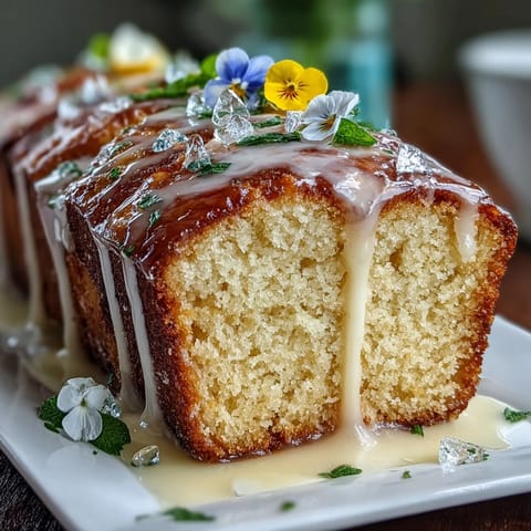 Zesty lemon cake drizzled with sweet lemon syrup and adorned with fresh edible flowers, ideal for spring gatherings.
