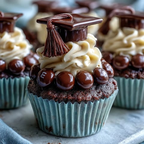 Adorable graduation cupcakes topped with edible chocolate caps and colorful tassels, perfect for celebrating academic achievements.