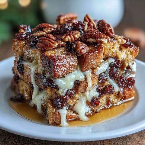 Classic Mexican Capirotada with cinnamon and raisins in a warm, comforting bread pudding bake.