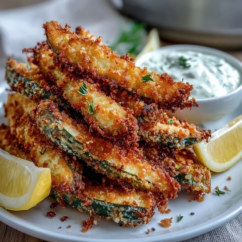 Crispy pickle fries in air fryer, served with creamy spicy mayo dipping sauce.