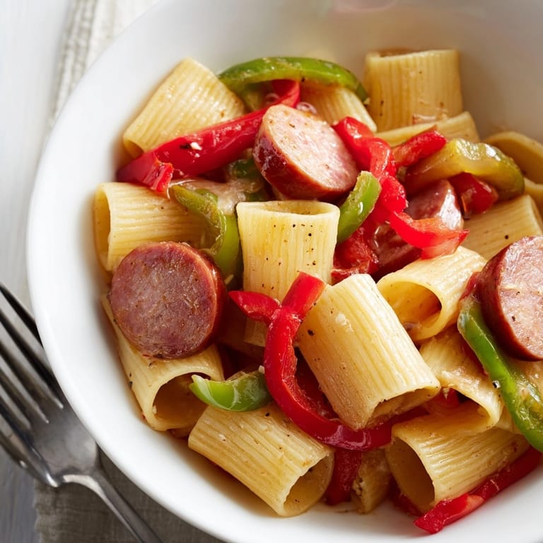 Flavorful one-pot Cajun sausage pasta, a vibrant and satisfying weeknight meal.