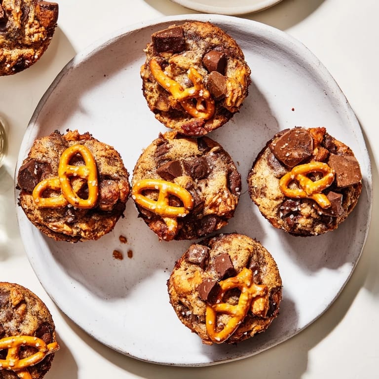A close-up of Flamin Hot Pretzel Cookie Muffins bursting with bold flavors and textures  