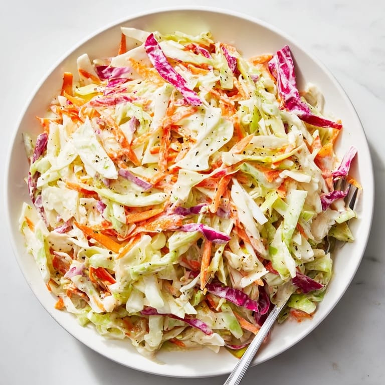 Tangy classic coleslaw piled high, perfect alongside barbecue or fried chicken dishes.