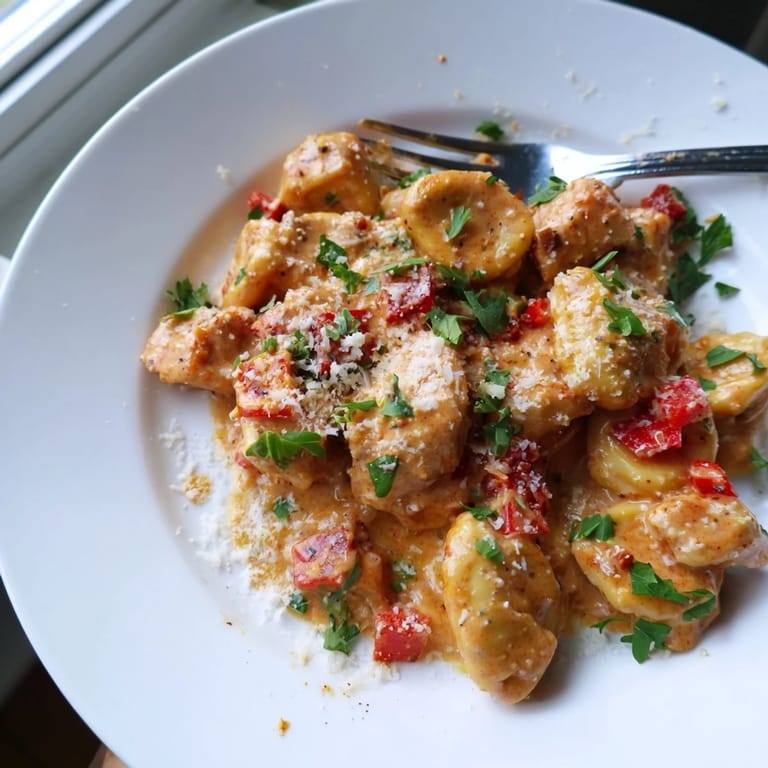 Mouthwatering Zesty Cajun Garlic Parmesan Chicken Tortellini, bursting with tender chicken and spices.