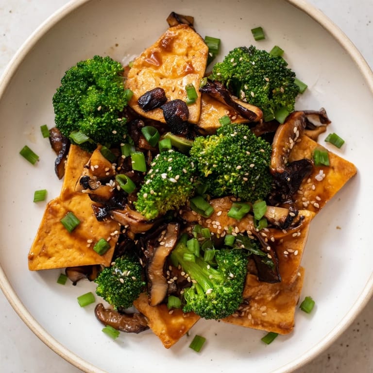 Looking amazing: This recipe features a tasty Sautéed Tofu Steak with colorful vegetables and a flavorful sauce.