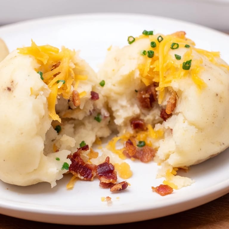 Golden-brown, pan-fried Loaded Baked Potato Soup Dumplings ready to be served, a perfect appetizer.