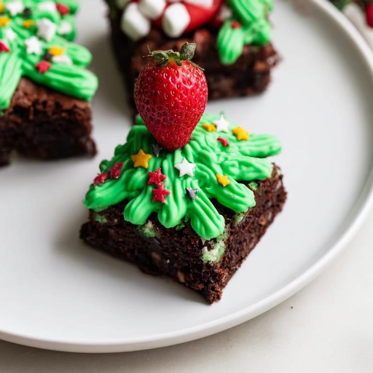 Vibrant green frosting swirls on these easy Express Christmas Tree Brownie Hats, perfect for a quick, sweet treat.