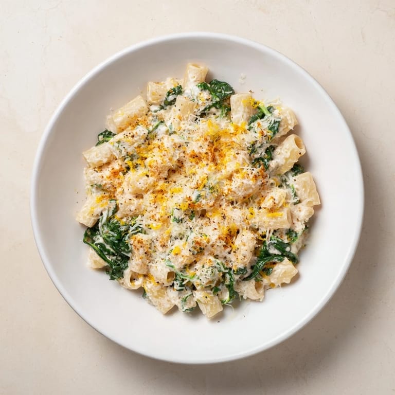 This baked Whipped Ricotta & Spinach Pasta features a savory aroma of garlic and fresh parmesan cheese.