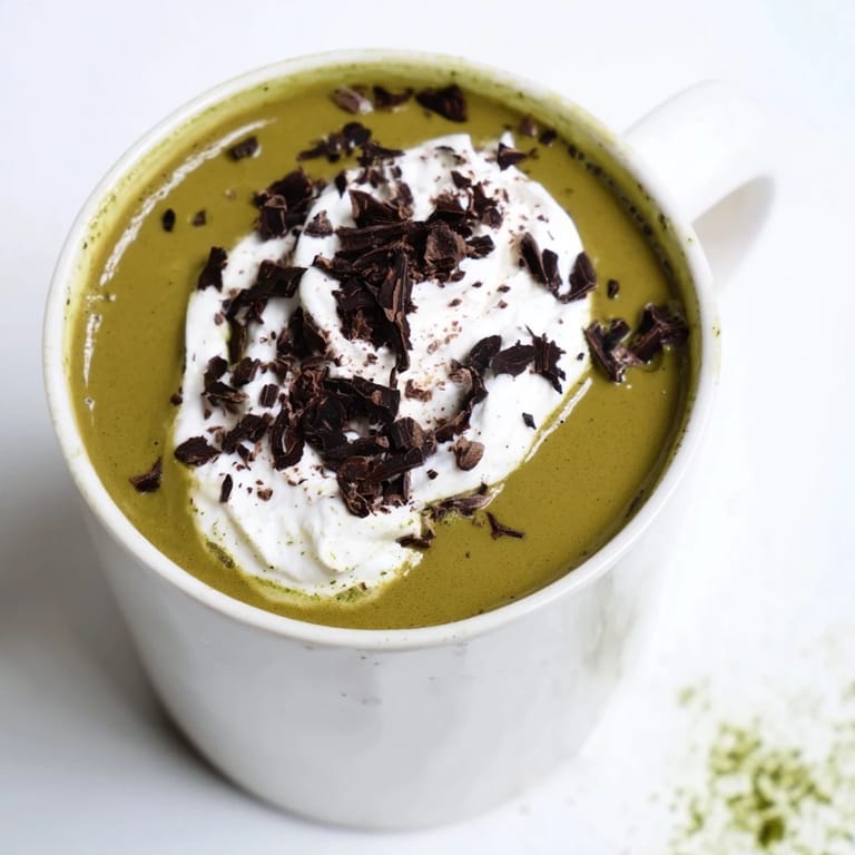 Swirling a spoon in a Matcha Hot Cocoa Protein Mug, a warm, two-minute comforting treat.