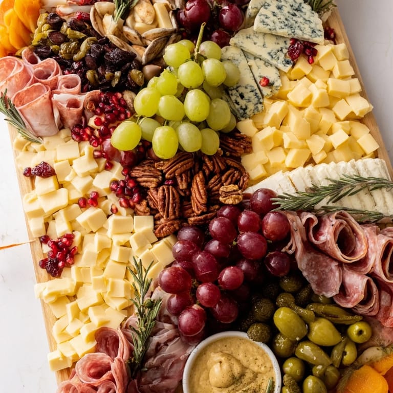 This Sleigh Ride Charcuterie features an arrangement of colorful grapes, cheeses, and meats, perfect for sharing.