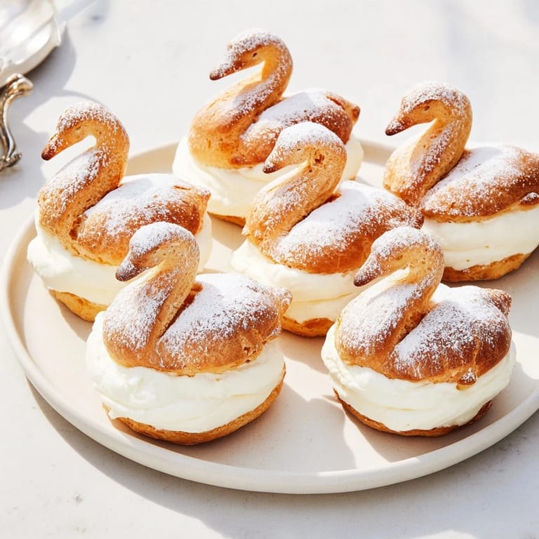 Perfect for fancy events: these beautiful Elegant Swan Mini Pastries sit waiting to be enjoyed.