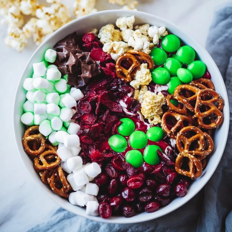 A delicious Elf Snack Trail Mix, a perfect holiday snack board filled with sweet and salty treats.