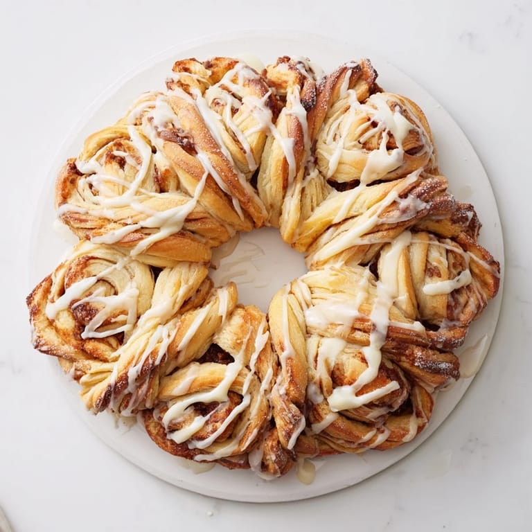 Warm, cinnamon-filled Giant Snowflake Sweet Roll Centerpiece topped with a sweet, drizzled icing for the holidays.