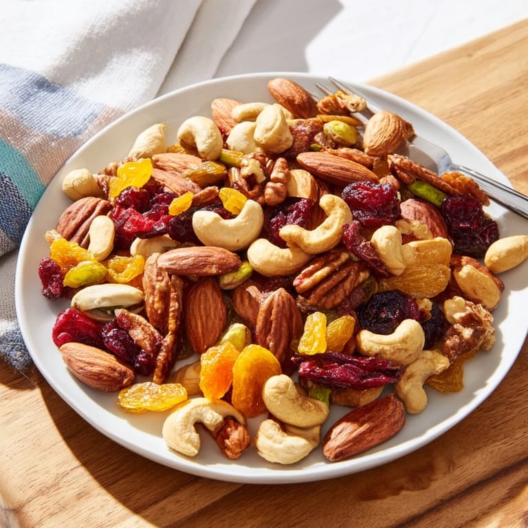 Golden raisins, dried apricots and pecans blend in this Easy Party: Assorted Nuts and Dried Fruit mix.