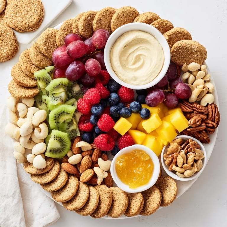Fresh berries and kiwi burst around the edges of this beautiful Hidden Oasis platter.