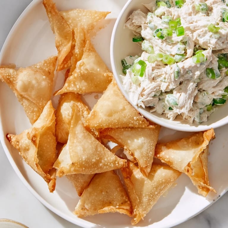 Quick and easy air fryer lumpia chips, ideal for dipping into flavorful chicken cream cheese dip with a Filipino twist.