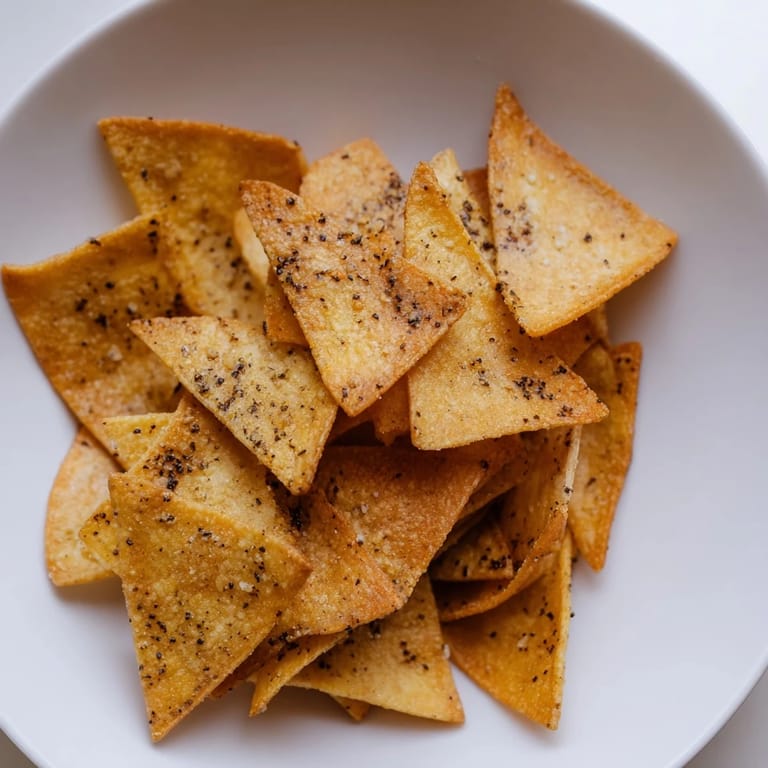 Textured close-up of air-fryer tortilla chips, sprinkled with spices, ready for a delicious snack.