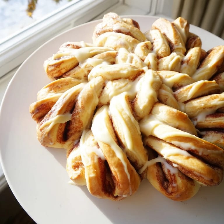 Soft and sweet Cinnamon Roll Pull-Apart Snowflake, perfect for a cozy breakfast and shared with loved ones.