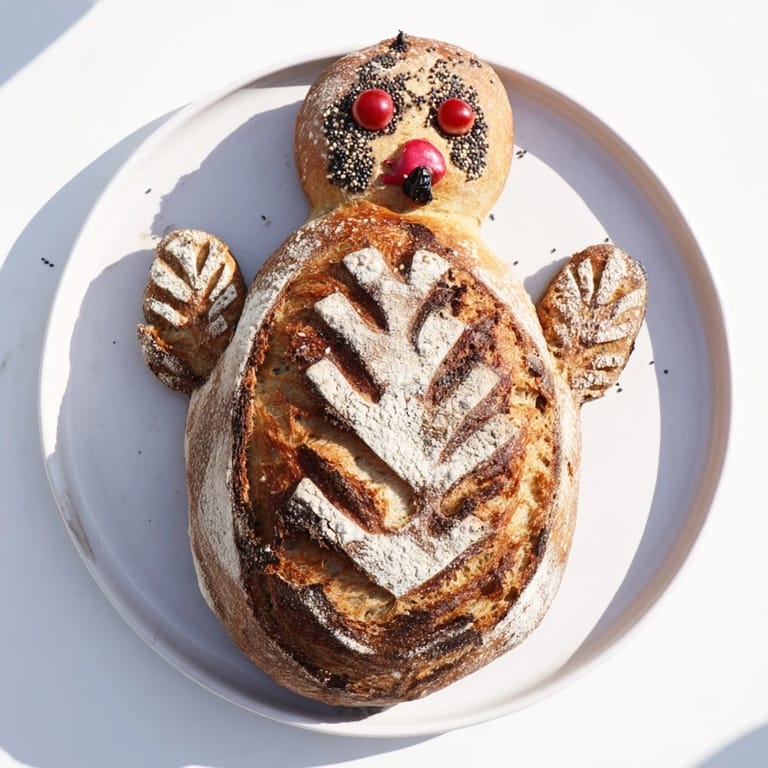 Golden brown turkey-shaped sourdough bread with an inviting crumb, ideal for slicing and serving with butter at holiday meals.