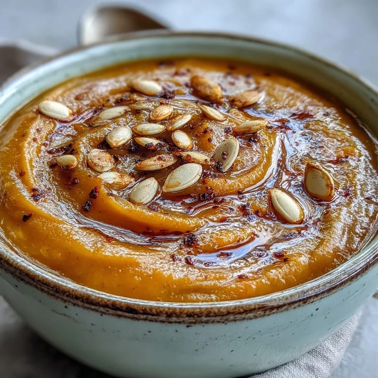 Golden, caramelized butternut squash soup simmering in a pot, cinnamon and nutmeg aromas filling a cozy kitchen.