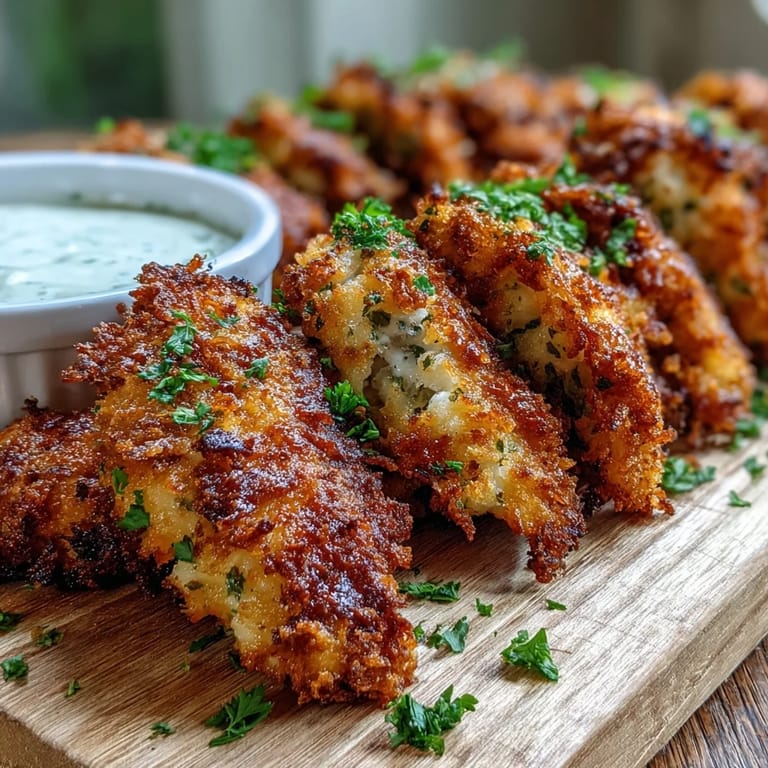 Golden baked Crispy Panko Ranch Chicken Tenders garnished with parsley on a rustic plate.