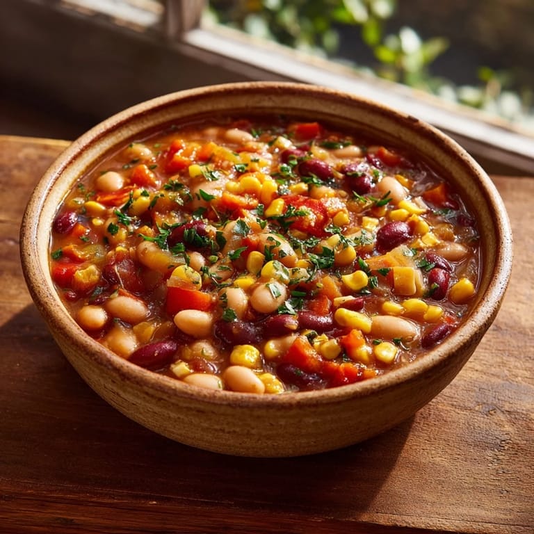 Black-Eyed Pea Chili served in a cozy mug, perfect with cornbread and a sprinkle of fresh jalapeños for spice.
