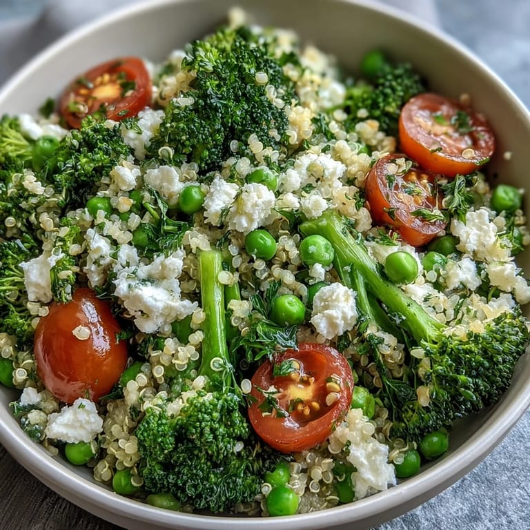 Wholesome quinoa and crisp-tender vegetables tossed with a zesty lemon-Dijon dressing, finished with crumbled feta for a vibrant, gluten-free grain bowl.