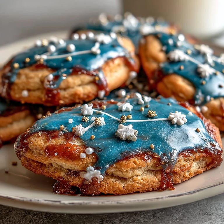 Hand-decorated sugar cookies featuring the Pisces constellation, piped with royal icing and sparkling edible star accents.