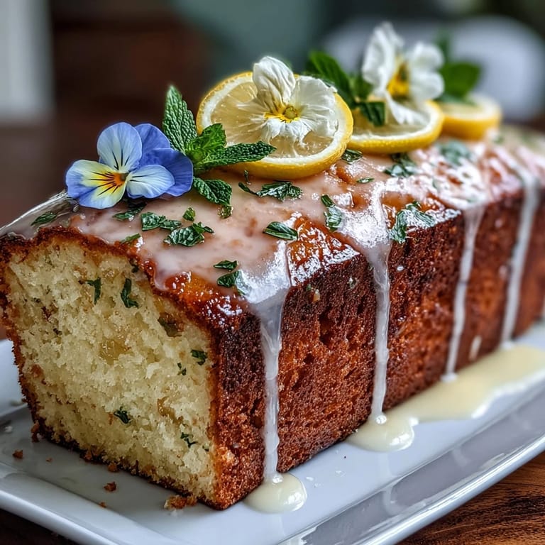 Bright lemon drizzle cake topped with vibrant edible flowers, offering a refreshing citrus flavor for special occasions.