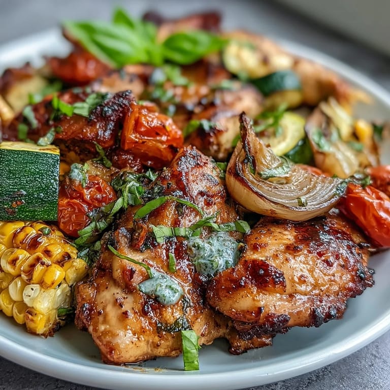 One-pan sheet pan chicken with zucchini and sweet corn, bursting with fresh flavors and minimal cleanup needed.