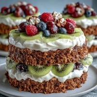 Festive Easter dessert table featuring carrot cake with cream cheese frosting, pavlova with fresh berries, and lemon tart.